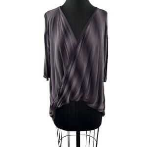 CULLEN Purple Stripe Short Sleeve Surplice Neckline Faux Wrap Top Size S NEW